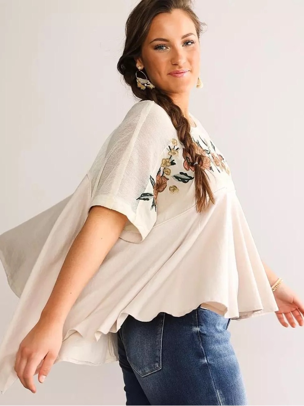 gimmicks by BKE Ivory Tunic with Peach Floral Embroidery - Picture 4 of 5